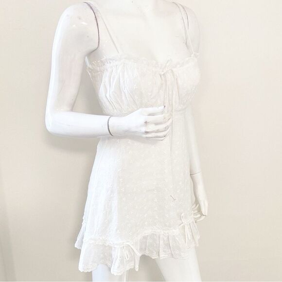 Dolls Kill Brand Generation Kiss White Eyelet Mini Tank Dress w Ruffle Hem - Picture 2 of 5